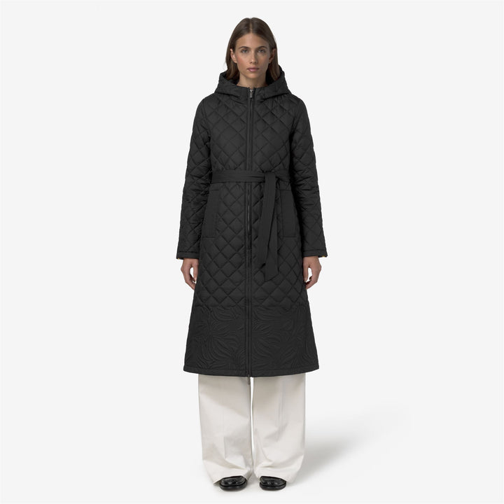 Black women's Long Warm Jacket with Floral Embroidery 3