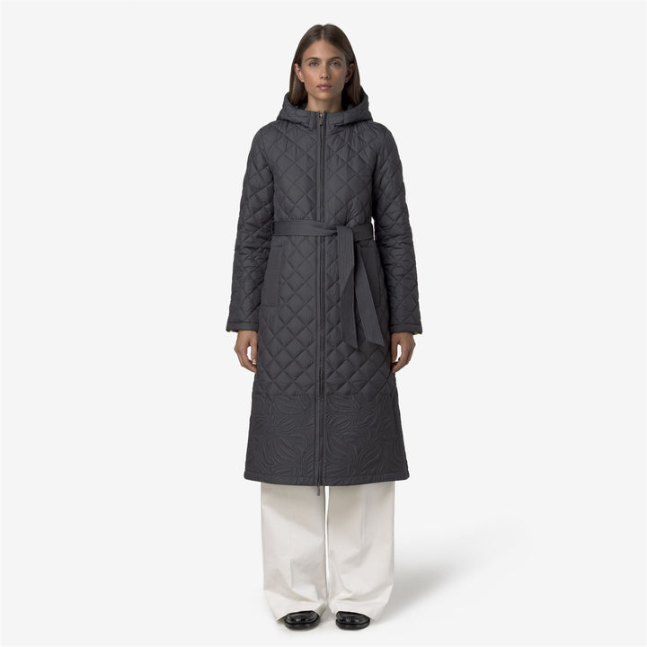 Grey Women's Long Warm Jacket with Floral Embroidery 3