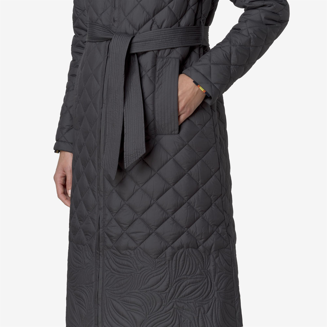 Grey Women's Long Warm Jacket with Floral Embroidery main