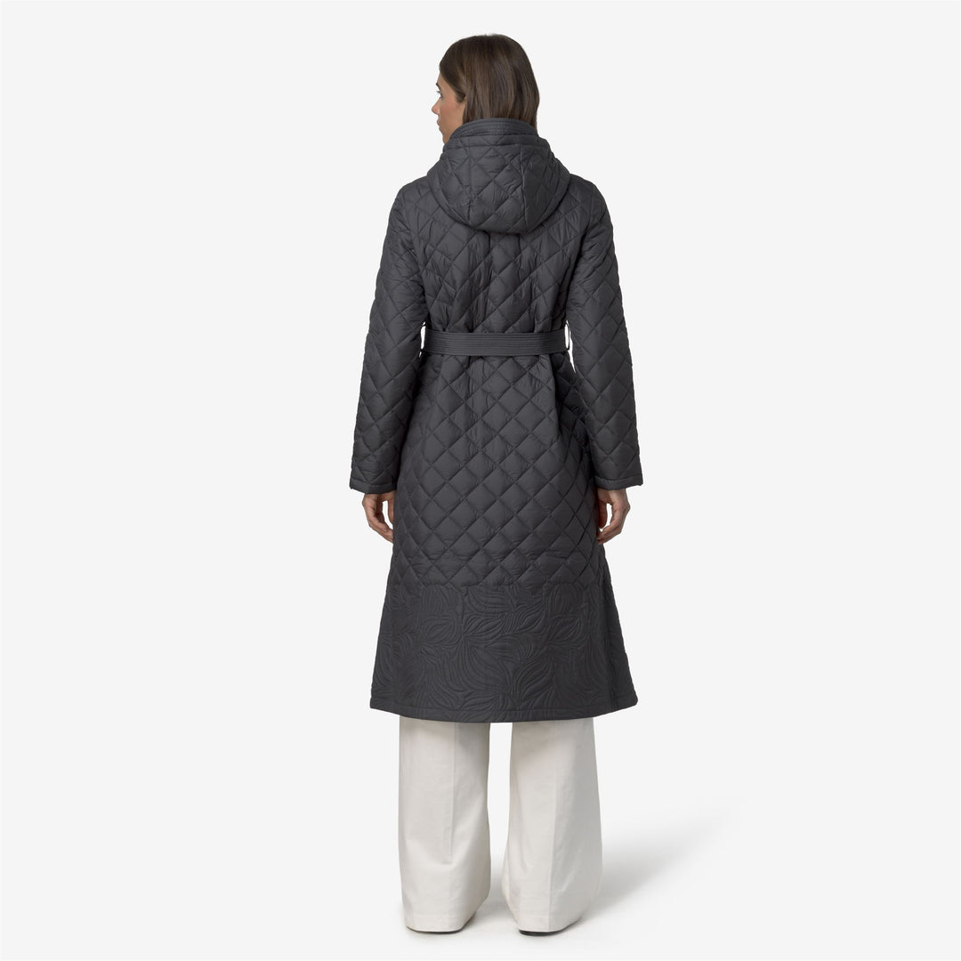 Grey Women's Long Warm Jacket with Floral Embroidery main