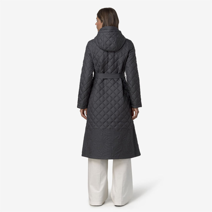 Grey Women's Long Warm Jacket with Floral Embroidery 5