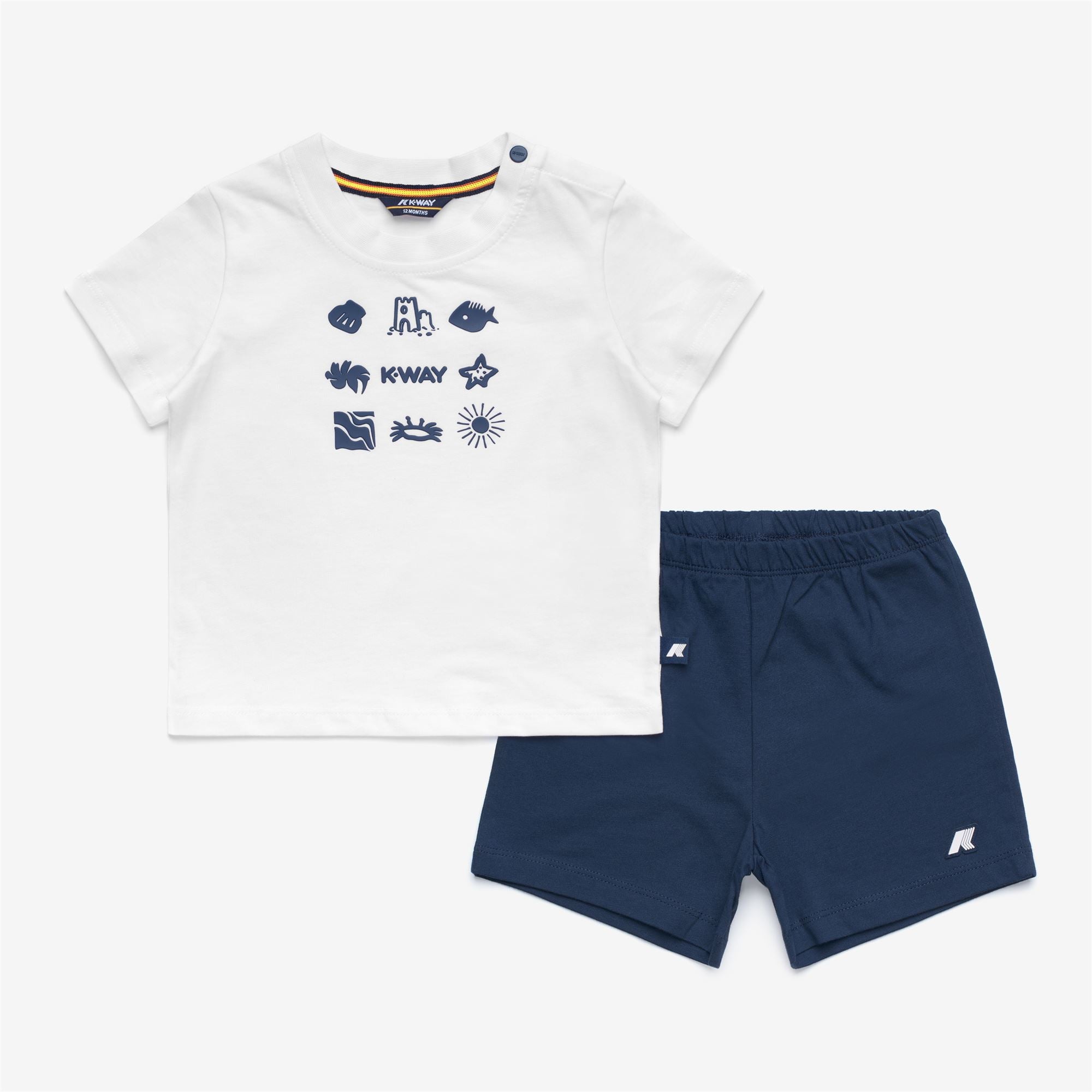 Sets_Kid unisex_E. PETE SET PLAGE  JERSEY_Shorts / T-Shirt_White - Blue Insignia - Commercial 1