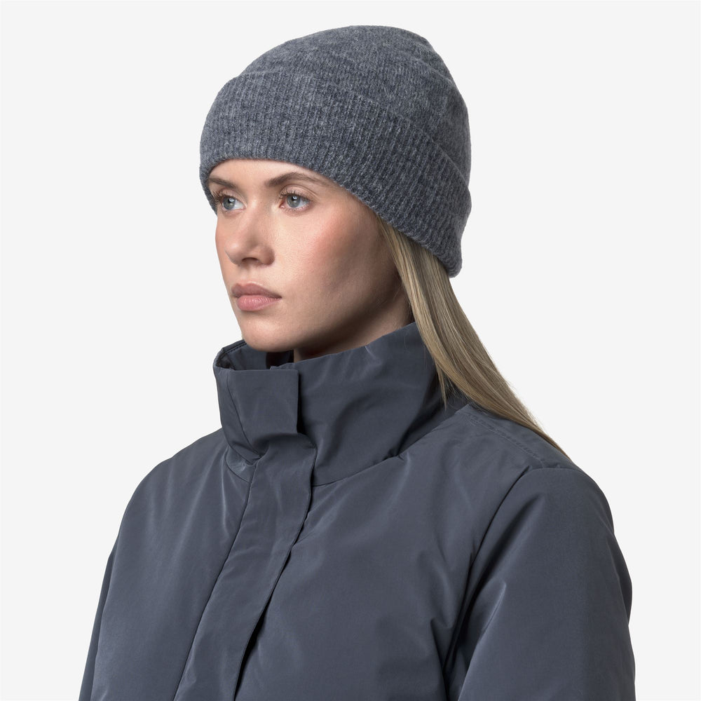 Gorro azul cálido de mezcla de lana para mujer 02