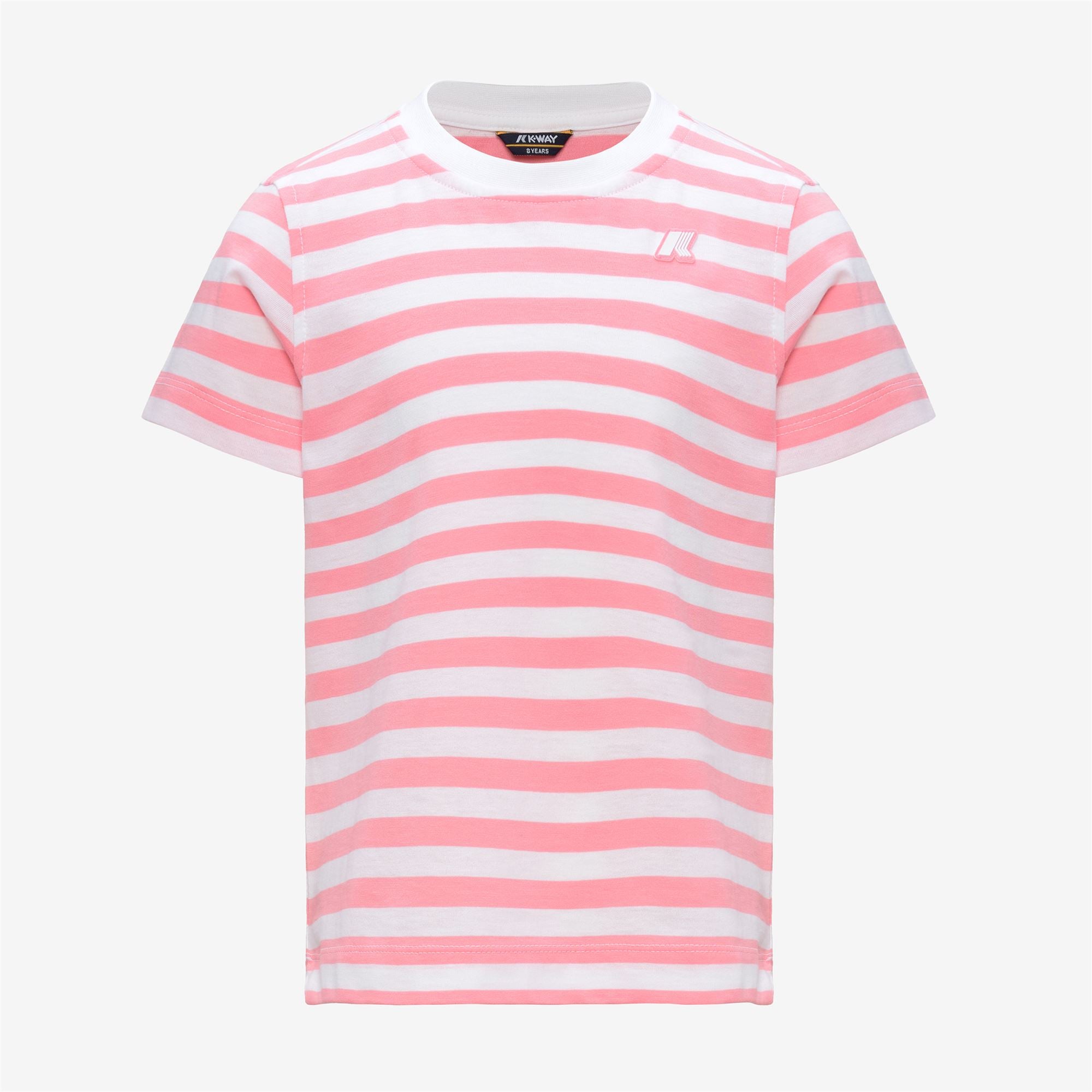 T-Shirts & Top_Girl_P. MELIS STRIPES JERSEY_T-Shirt_White - Pink Geranium - Commercial 1