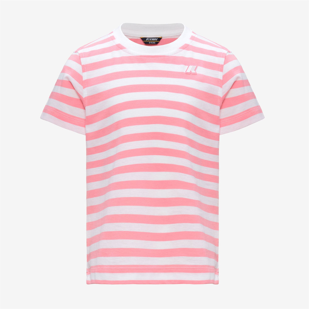 T-Shirts & Top_Girl_P. MELIS STRIPES JERSEY_T-Shirt_White - Pink Geranium - Commercial 1