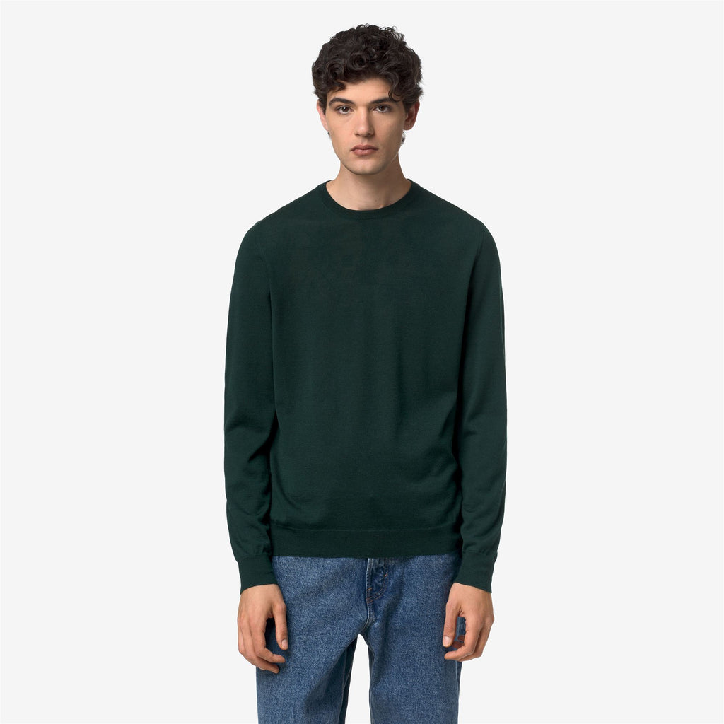 Knitwear_Man_SEBASTIEN WOOL SILK CASHMERE_Pull Over_Green Dk Jungle - Commercial 4