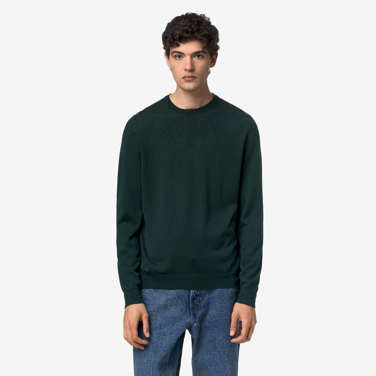 Knitwear_Man_SEBASTIEN WOOL SILK CASHMERE_Pull Over_Green Dk Jungle - Commercial 4