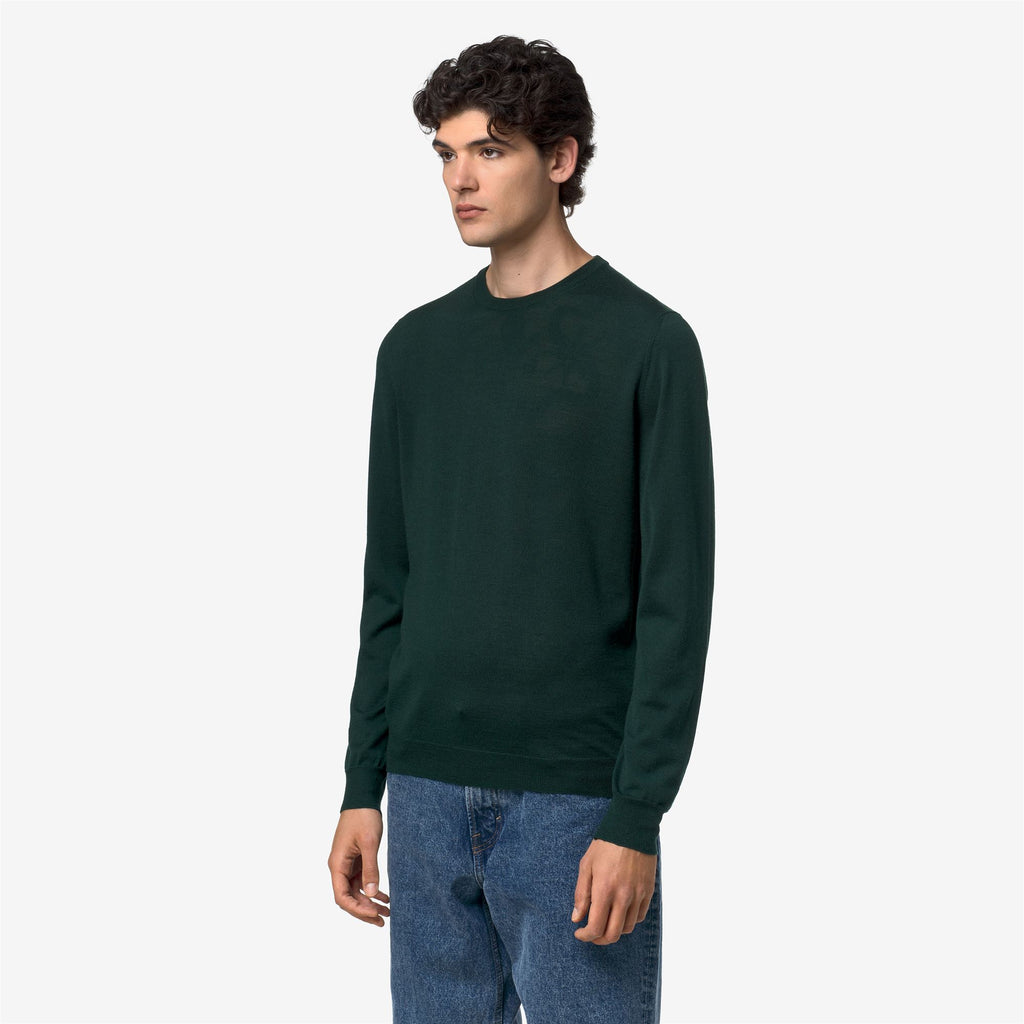Knitwear_Man_SEBASTIEN WOOL SILK CASHMERE_Pull Over_Green Dk Jungle - Commercial 5