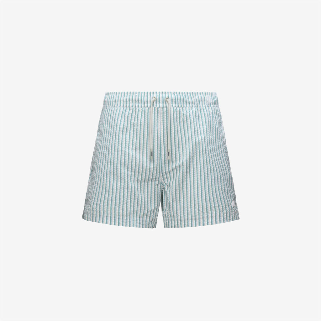 Bathing Suits_Man_HAZEL MULTISTRIPES BEACH_Swimming Trunks_White-Beige-LtBlue-Green - Commercial 1