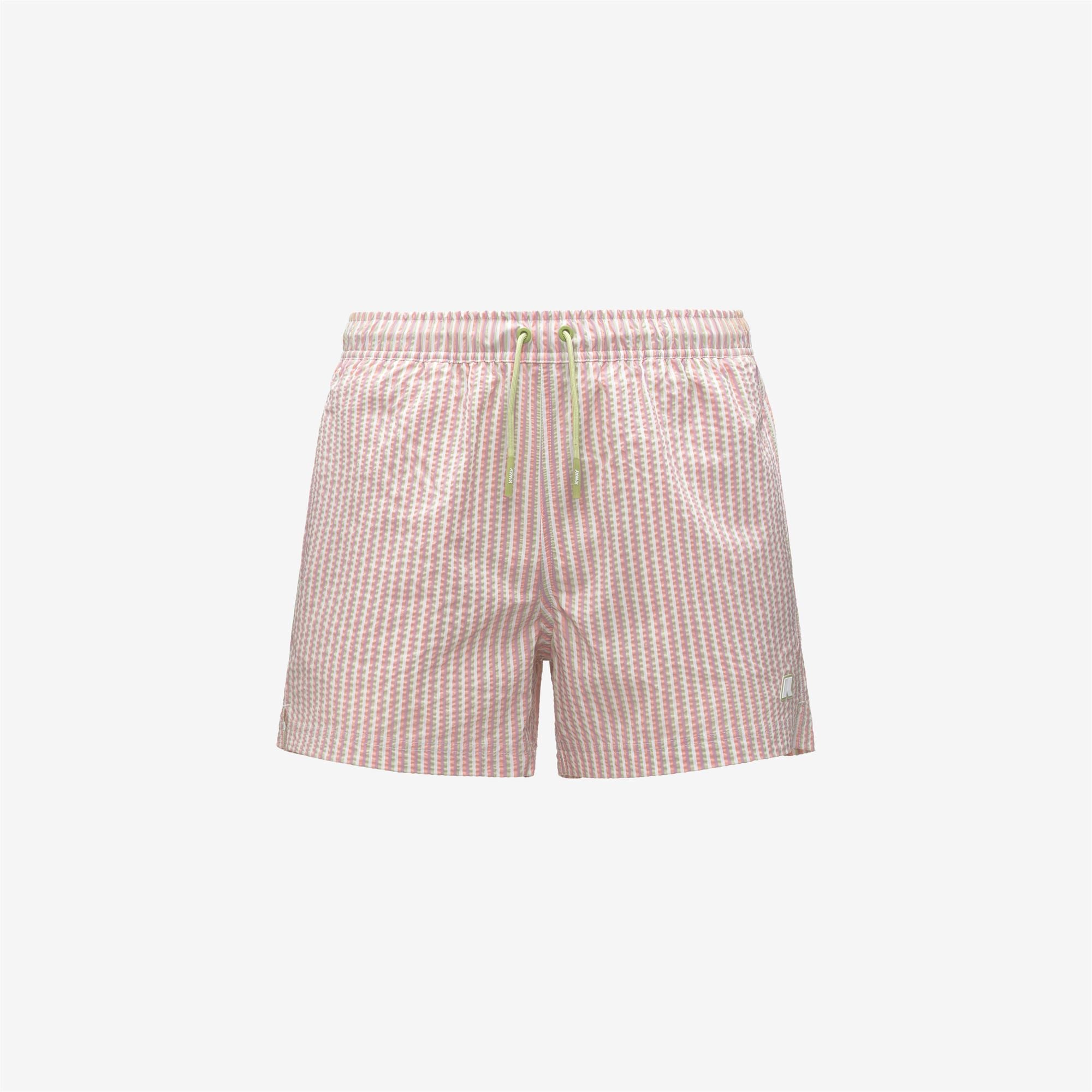 Bathing Suits_Man_HAZEL MULTISTRIPES BEACH_Swimming Trunks_White-Pink-Violet-Green - Commercial 1