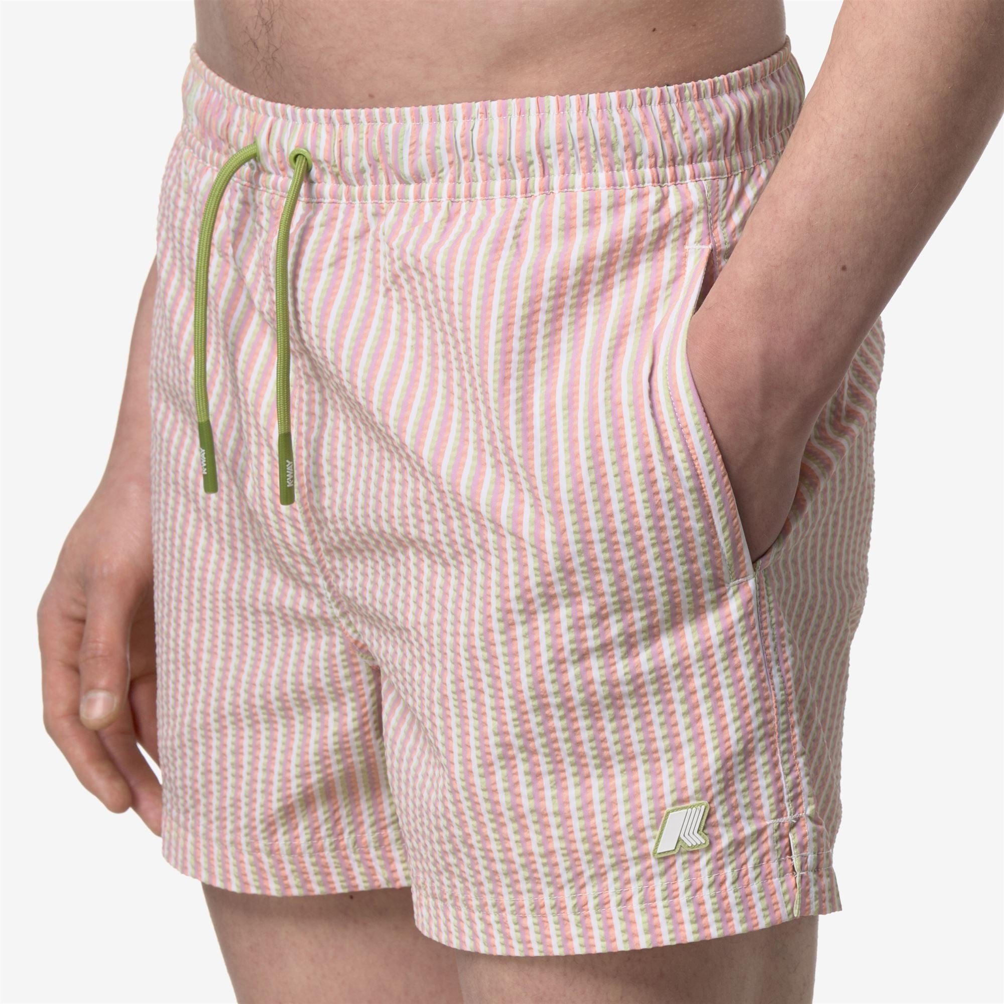 Bathing Suits_Man_HAZEL MULTISTRIPES BEACH_Swimming Trunks_White-Pink-Violet-Green - Commercial 7