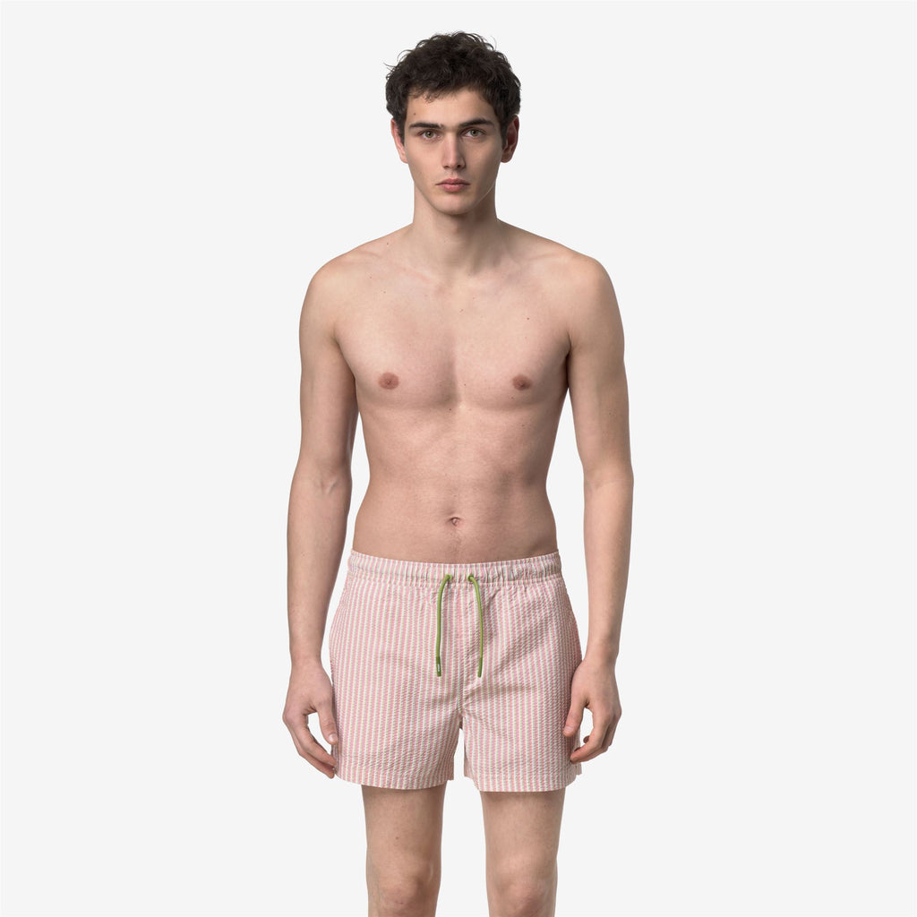 Bathing Suits_Man_HAZEL MULTISTRIPES BEACH_Swimming Trunks_White-Pink-Violet-Green - Commercial 4