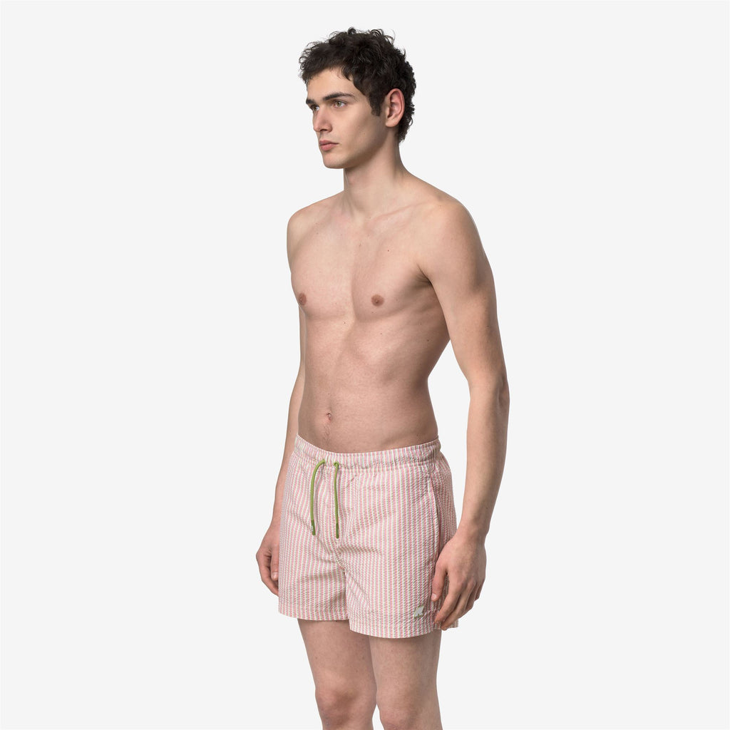 Bathing Suits_Man_HAZEL MULTISTRIPES BEACH_Swimming Trunks_White-Pink-Violet-Green - Commercial 5