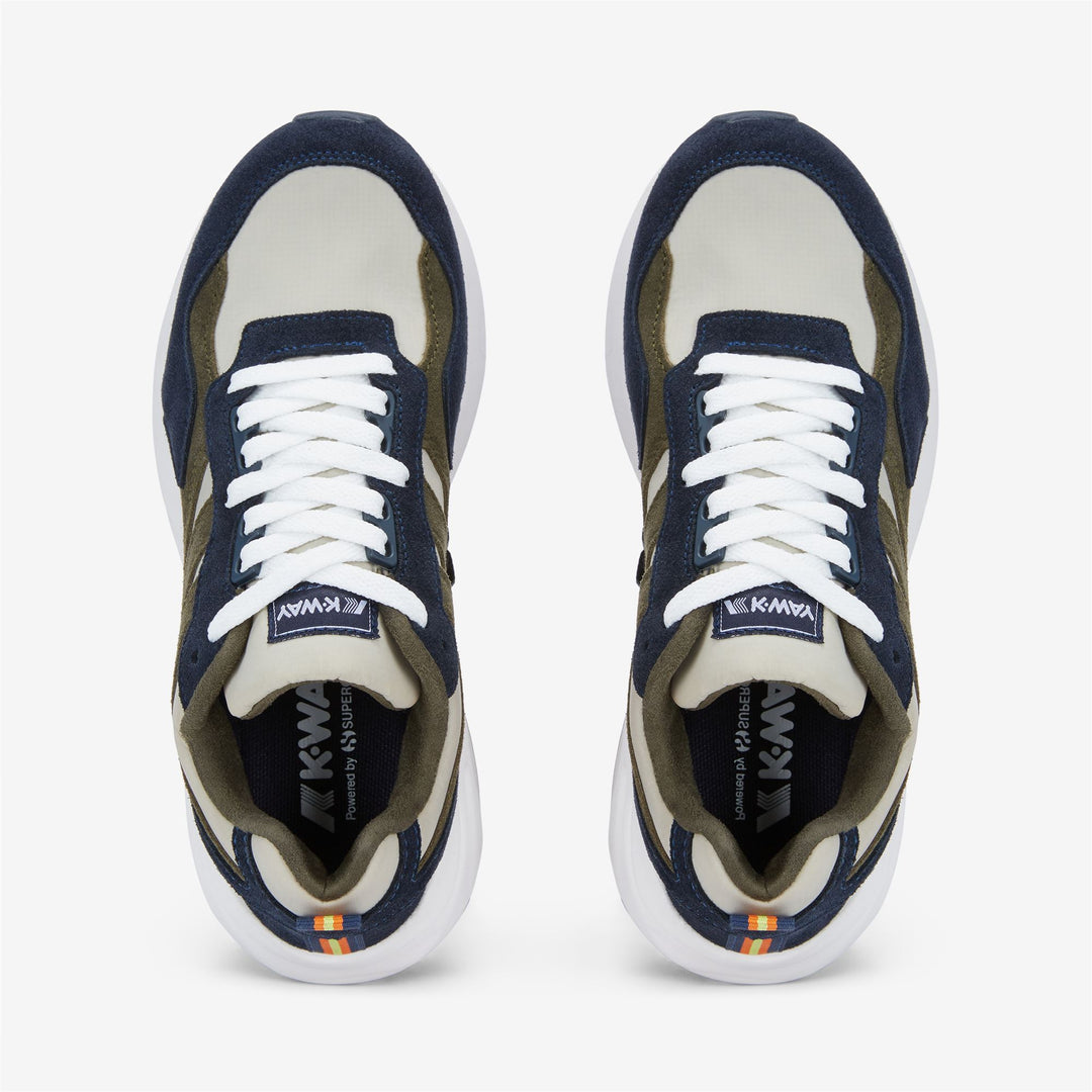 Beige Blue Unisex Sport Sneakers with Leather and Nylon Upper 01