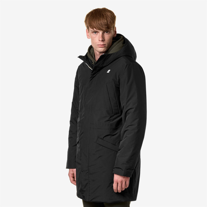 Black Grey Men's Waterproof 3/4 Length Parka with Hood and Pockets 4