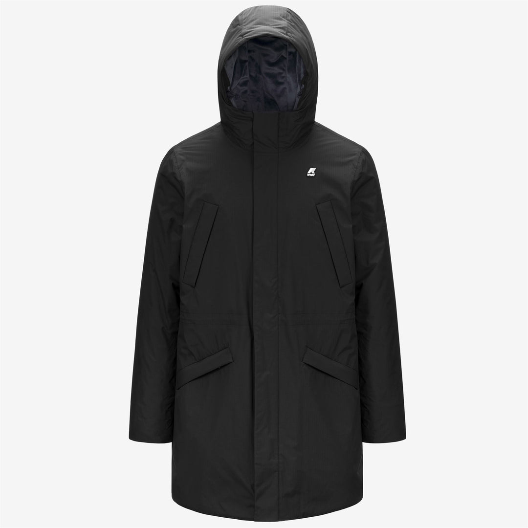 Black Grey Men's Waterproof 3/4 Length Parka with Hood and Pockets 01