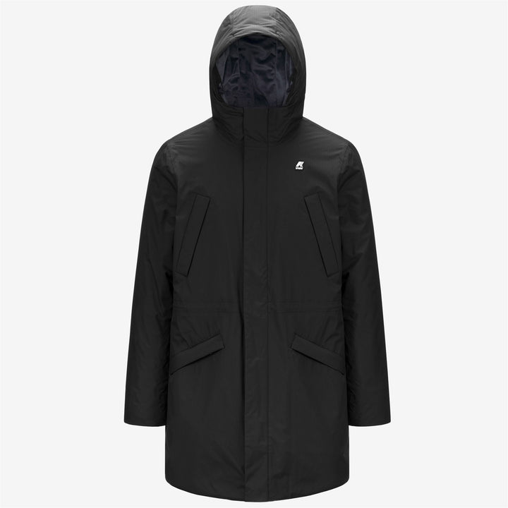 Black Grey Men's Waterproof 3/4 Length Parka with Hood and Pockets 1