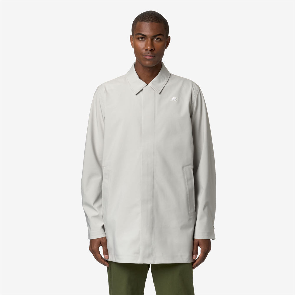 Beige Grey Men's 3/4 Length Rain Jacket for City Wear 02