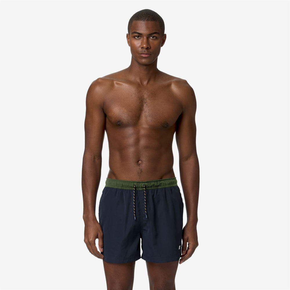 Bañador rápido de secado azul y verde para hombre con cintura elástica 02