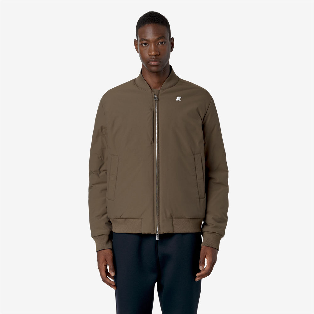 Blue Brown Men's Reversible Warm Bomber Jacket with Pockets 02