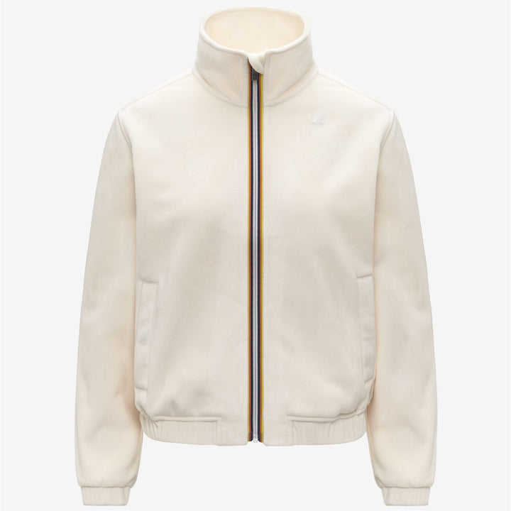 Giacca in pile di velluto bianco da donna con collo alto e tasche 1