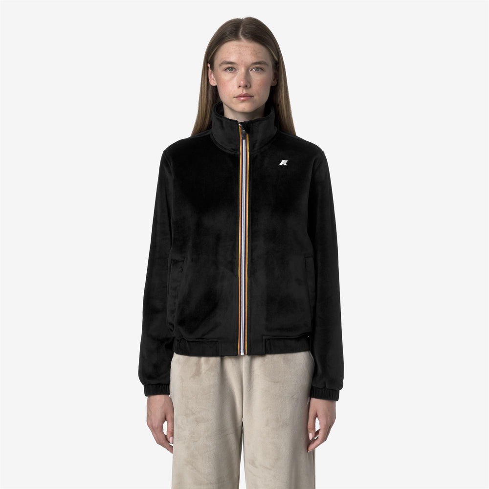 Black Women's Velour Fleece Jacket with Zip Pockets 02