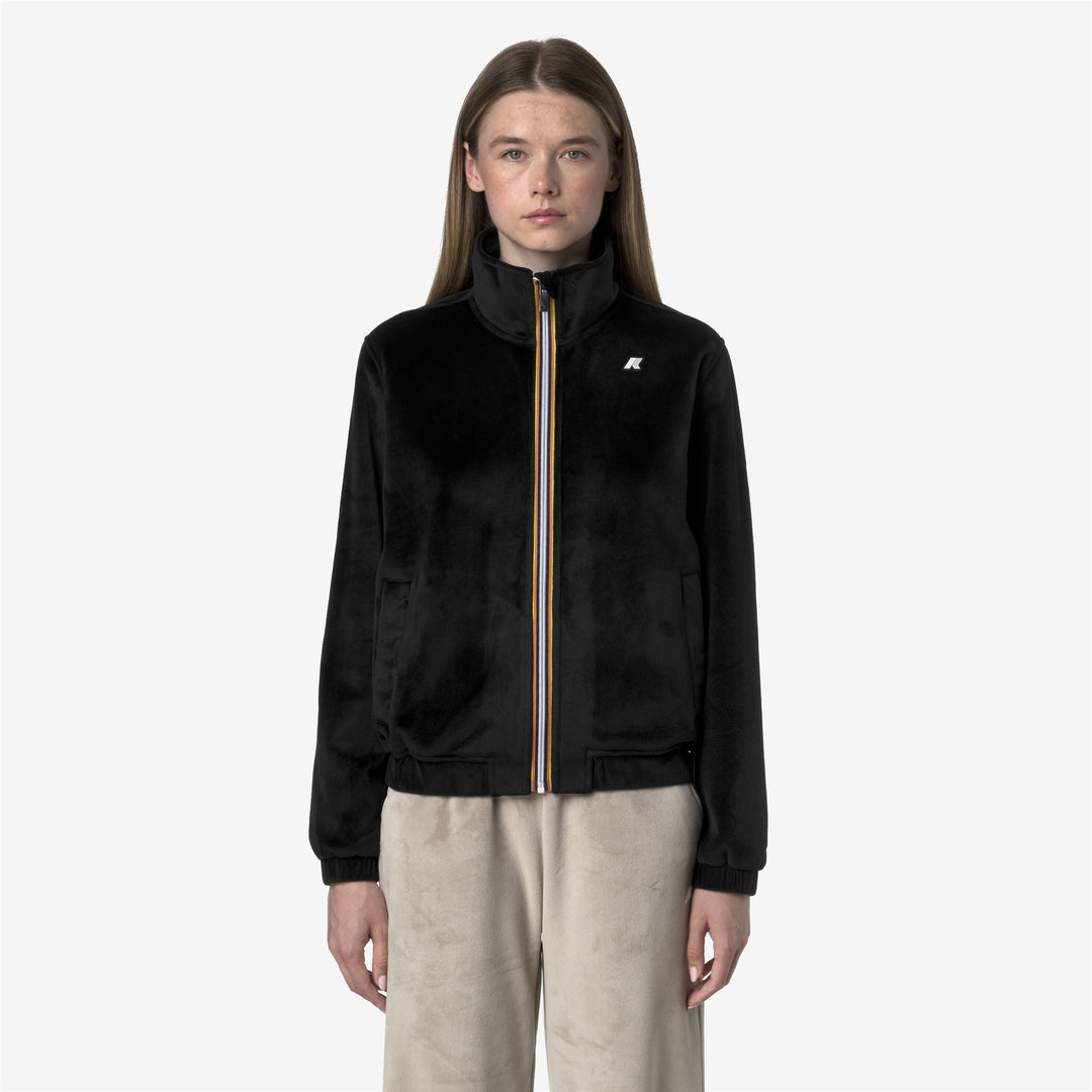 Giacca in pile di velluto nero da donna con tasche con cerniera main