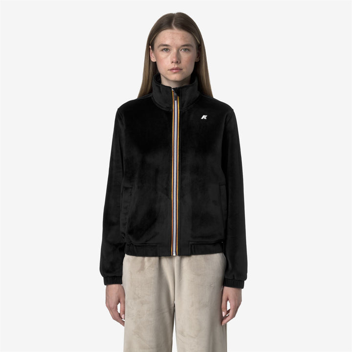 Giacca in pile di velluto nero da donna con tasche con cerniera 3