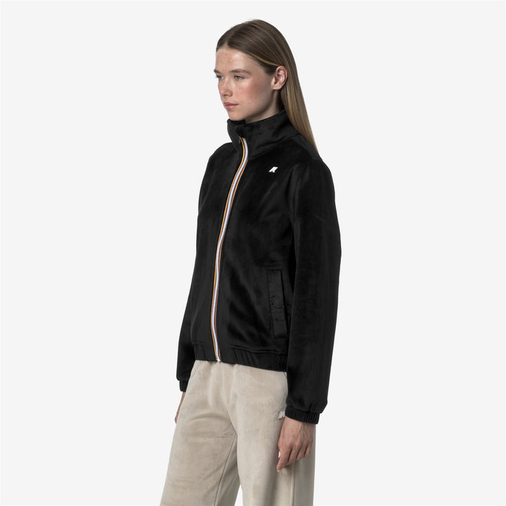 Giacca in pile di velluto nero da donna con tasche con cerniera 4