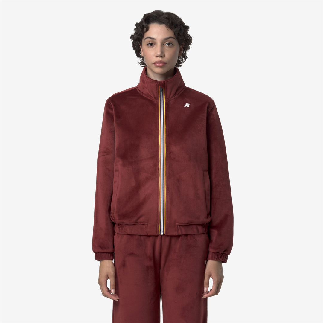 Chaqueta polar de terciopelo roja para mujer con calidez media main