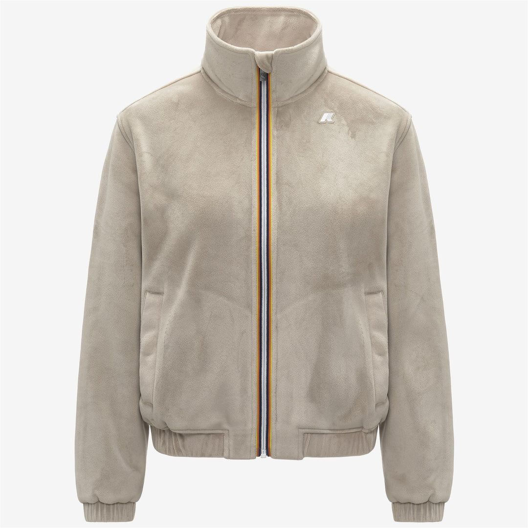 Beige Women's Velour Polar Fleece Jacket with Zip and Pockets 01