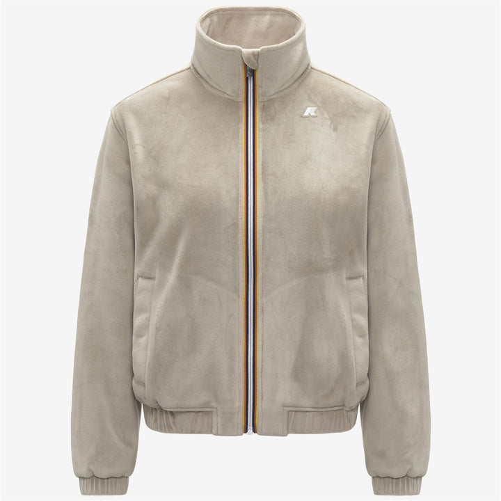 Chaqueta polar de terciopelo beige para mujer con cremallera y bolsillos 1