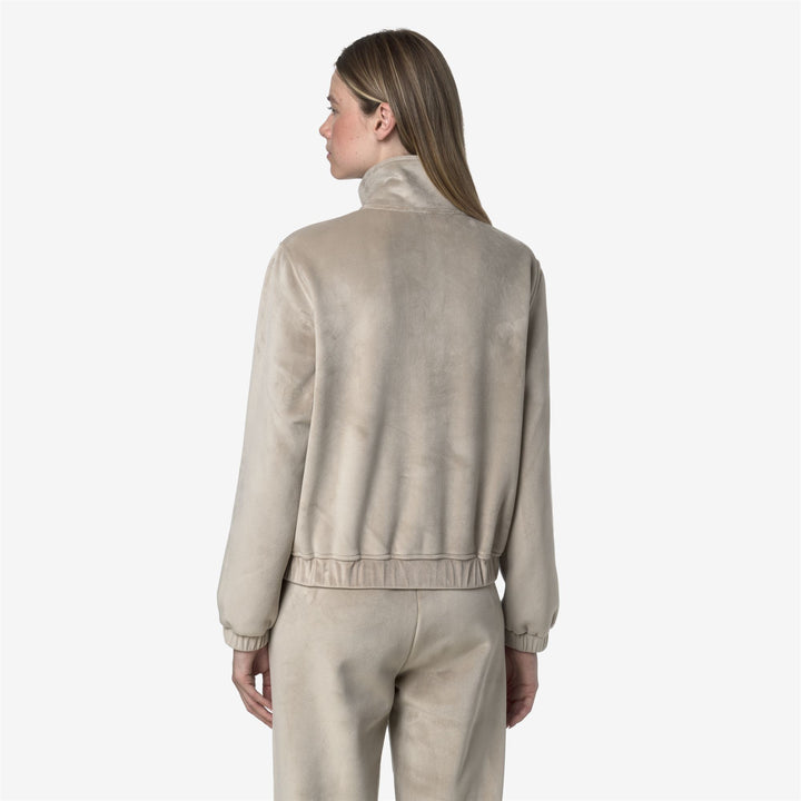 Chaqueta polar de terciopelo beige para mujer con cremallera y bolsillos 5