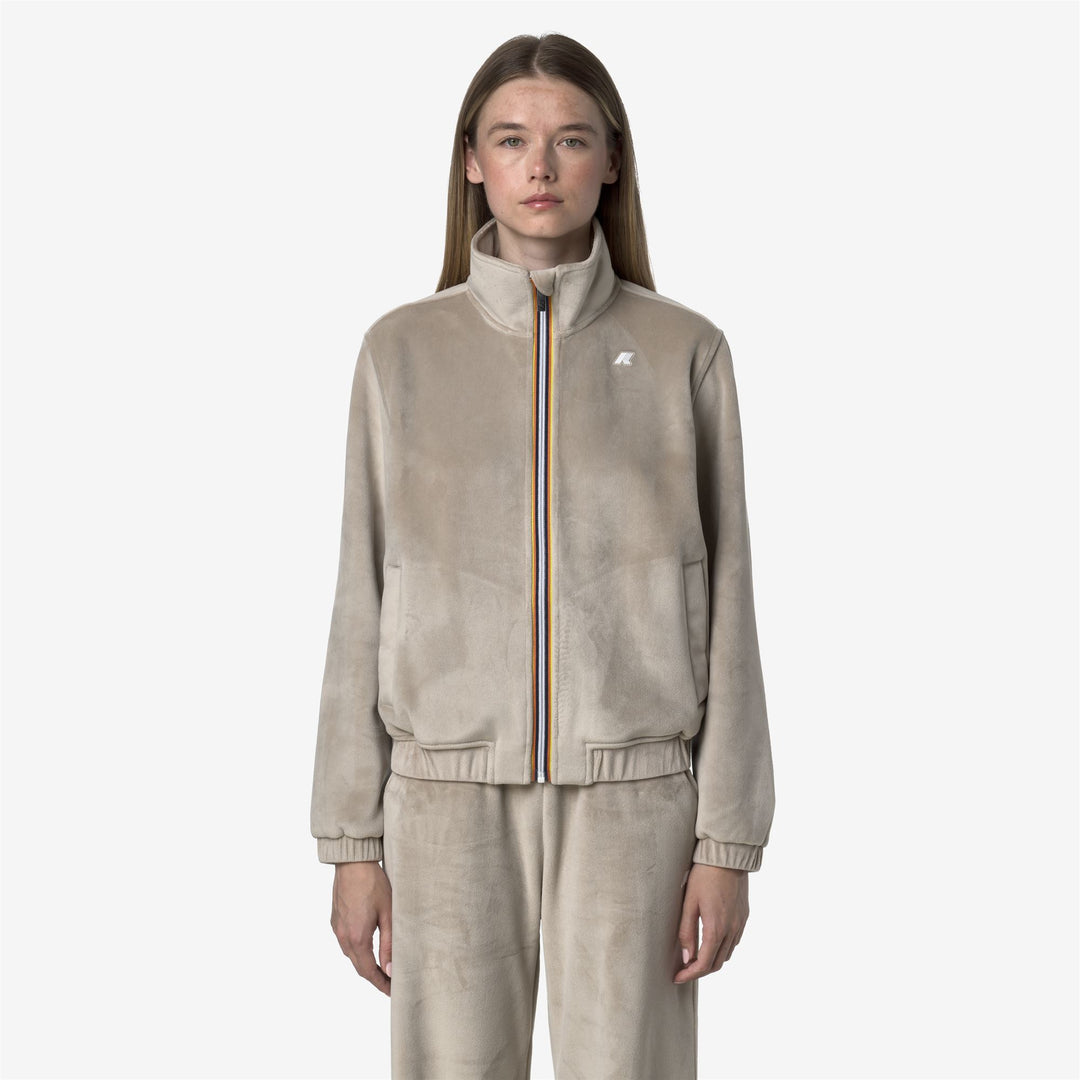 Chaqueta polar de terciopelo beige para mujer con cremallera y bolsillos main