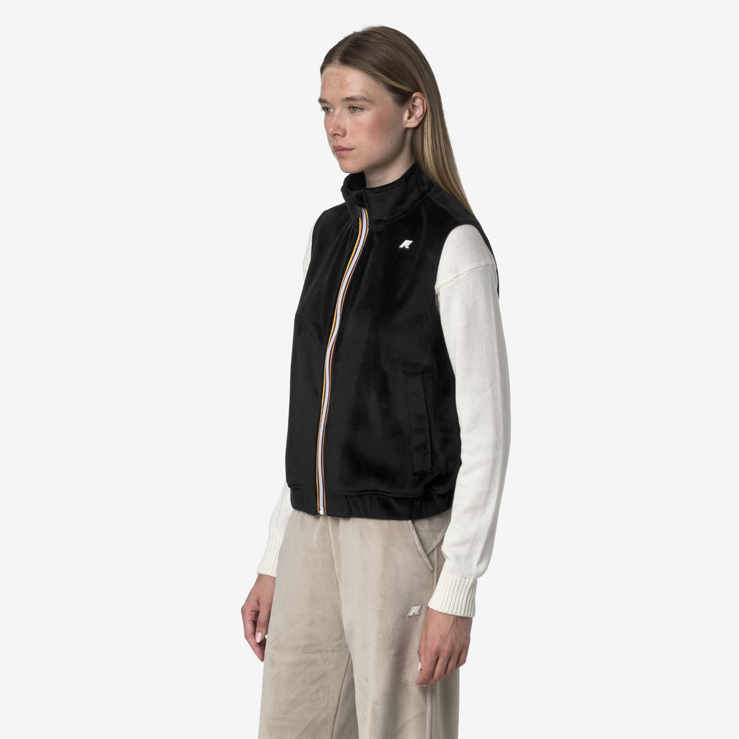 Chaleco polar negro con efecto terciopelo y bolsillos para mujer main