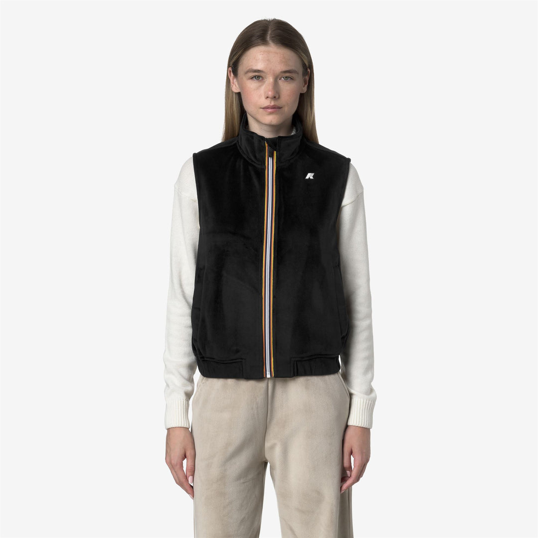 Chaleco polar negro con efecto terciopelo y bolsillos para mujer main