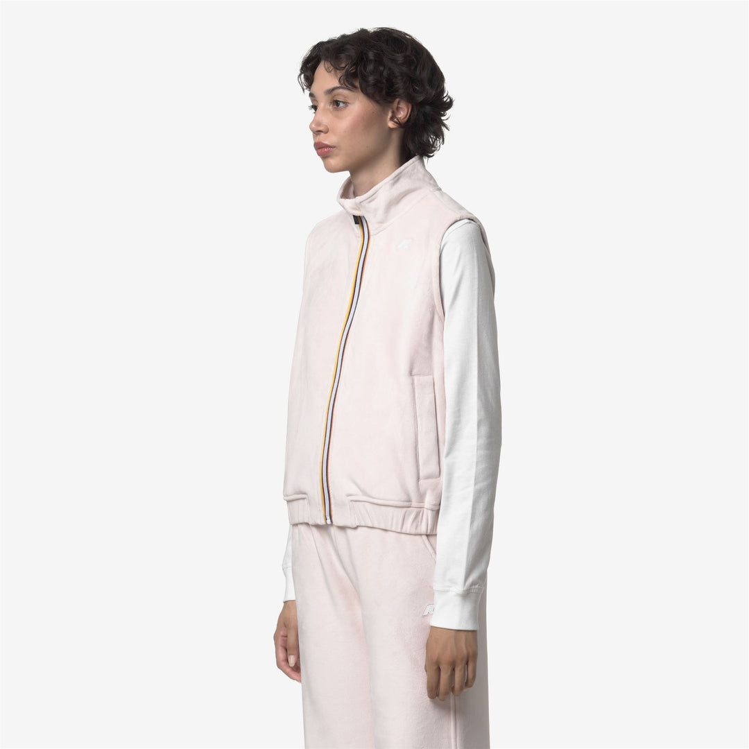 Gilet in pile polare velour grigio rosa da donna con tasche main