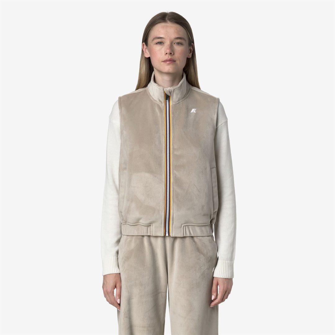 Beige Women's Fleece Vest with Zip Pockets 01