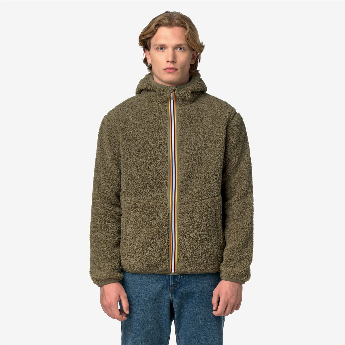 Fleece_Man_JACK SHERPA POLAR DOUBLE_Jacket_Green Army - Blue Depth - Commercial 4