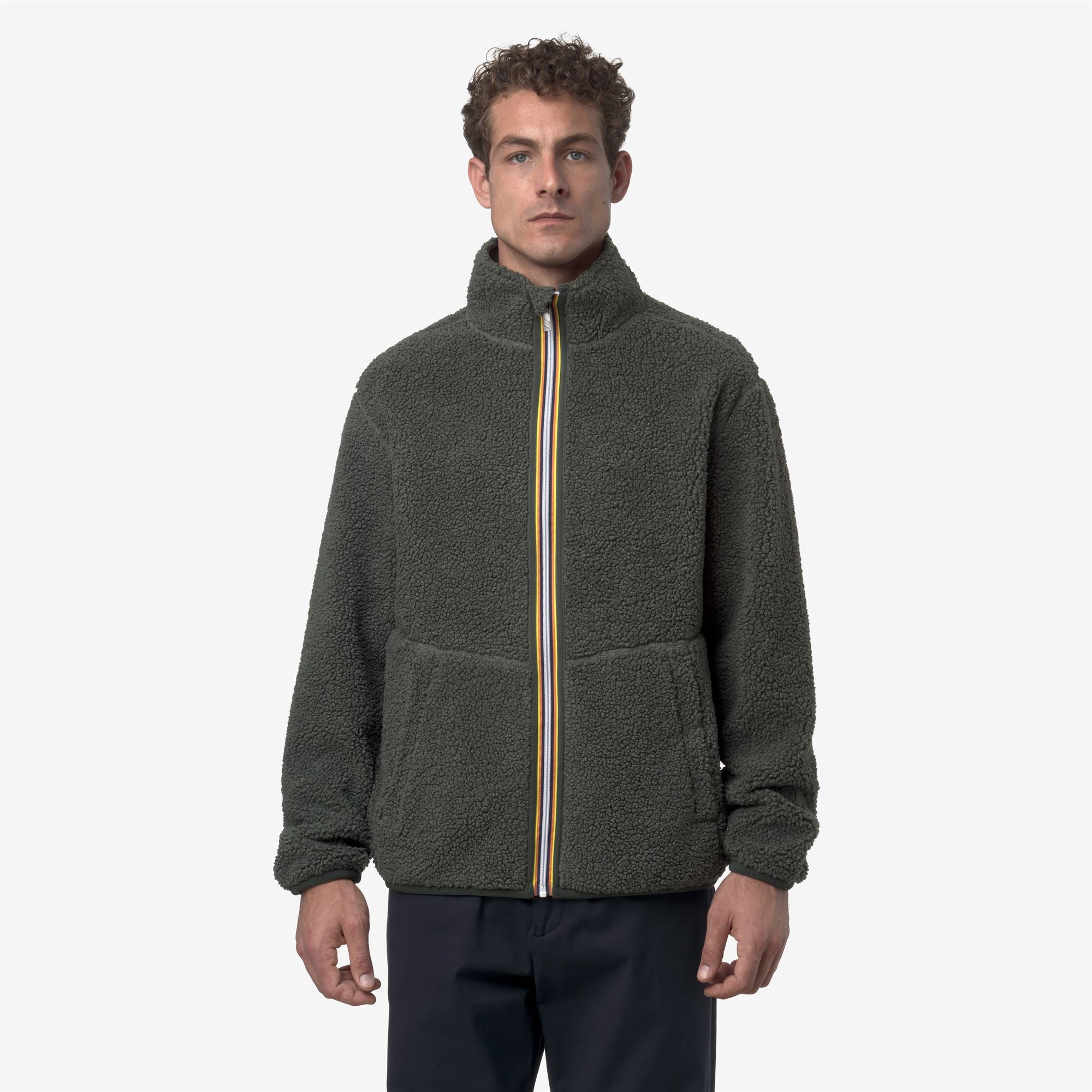 Fleece_MAN_PASCAL SHERPA POLAR DOUBLE_Jacket_Green Blackish Combo - GREEN BLACKISH - Commercial 4