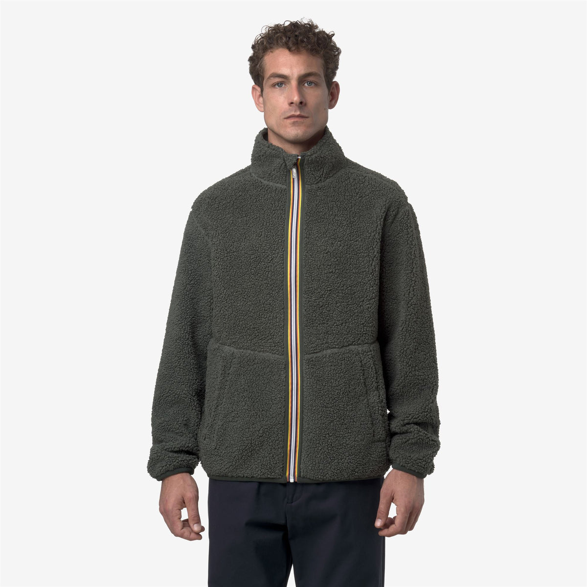 Fleece_MAN_PASCAL SHERPA POLAR DOUBLE_Jacket_Green Blackish Combo - GREEN BLACKISH - Commercial 4