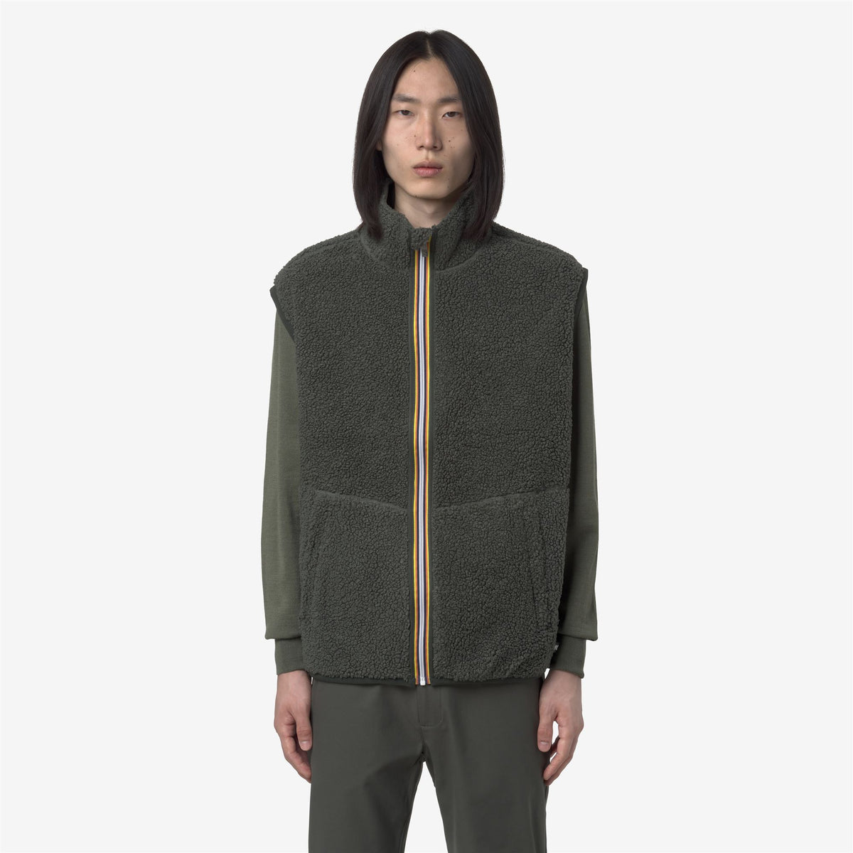 Fleece_MAN_YANNICK SHERPA POLAR DOUBLE_Vest_Green Blackish Combo - GREEN BLACKISH - Commercial 4
