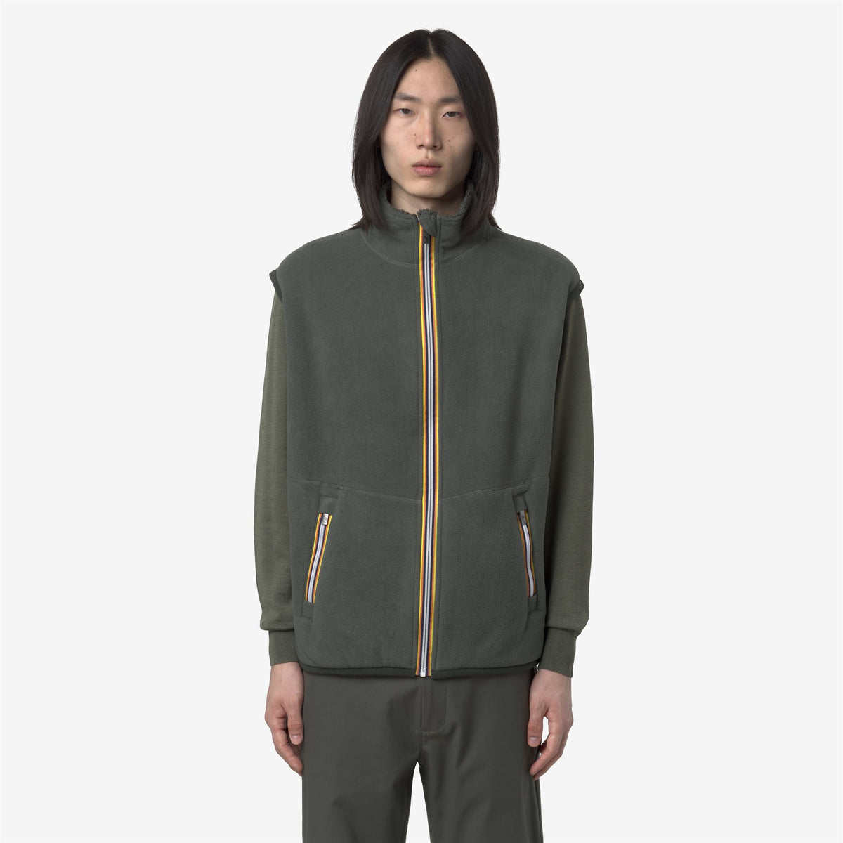 Fleece_MAN_YANNICK SHERPA POLAR DOUBLE_Vest_Green Blackish Combo - GREEN BLACKISH - Commercial 7