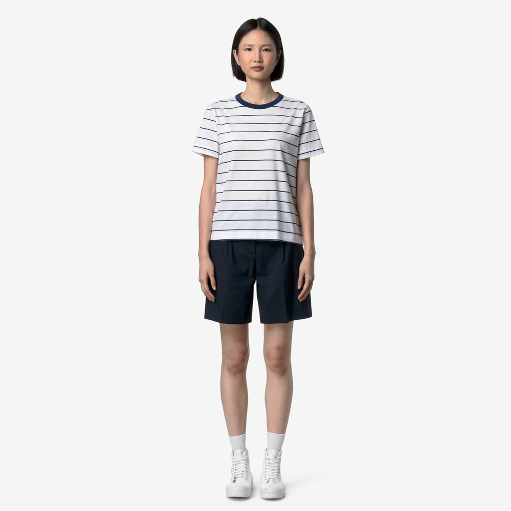 T-Shirts & Top_Woman_ELODIE MID STRIPES JERSEY_T-Shirt_White - Blue Insignia - Commercial 4
