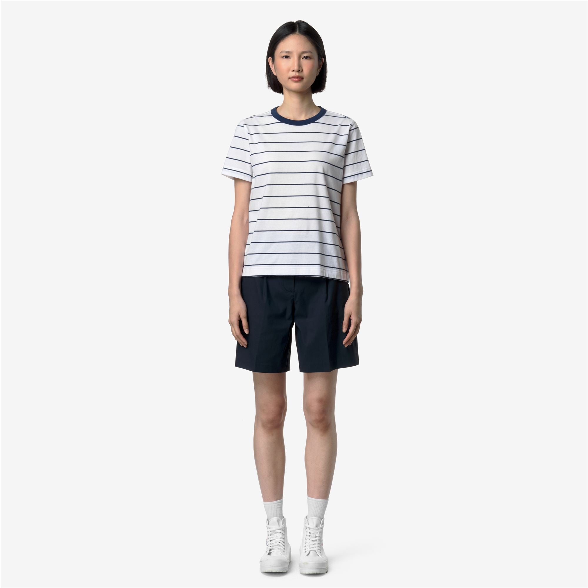 T-Shirts & Top_Woman_ELODIE MID STRIPES JERSEY_T-Shirt_White - Blue Insignia - Commercial 4