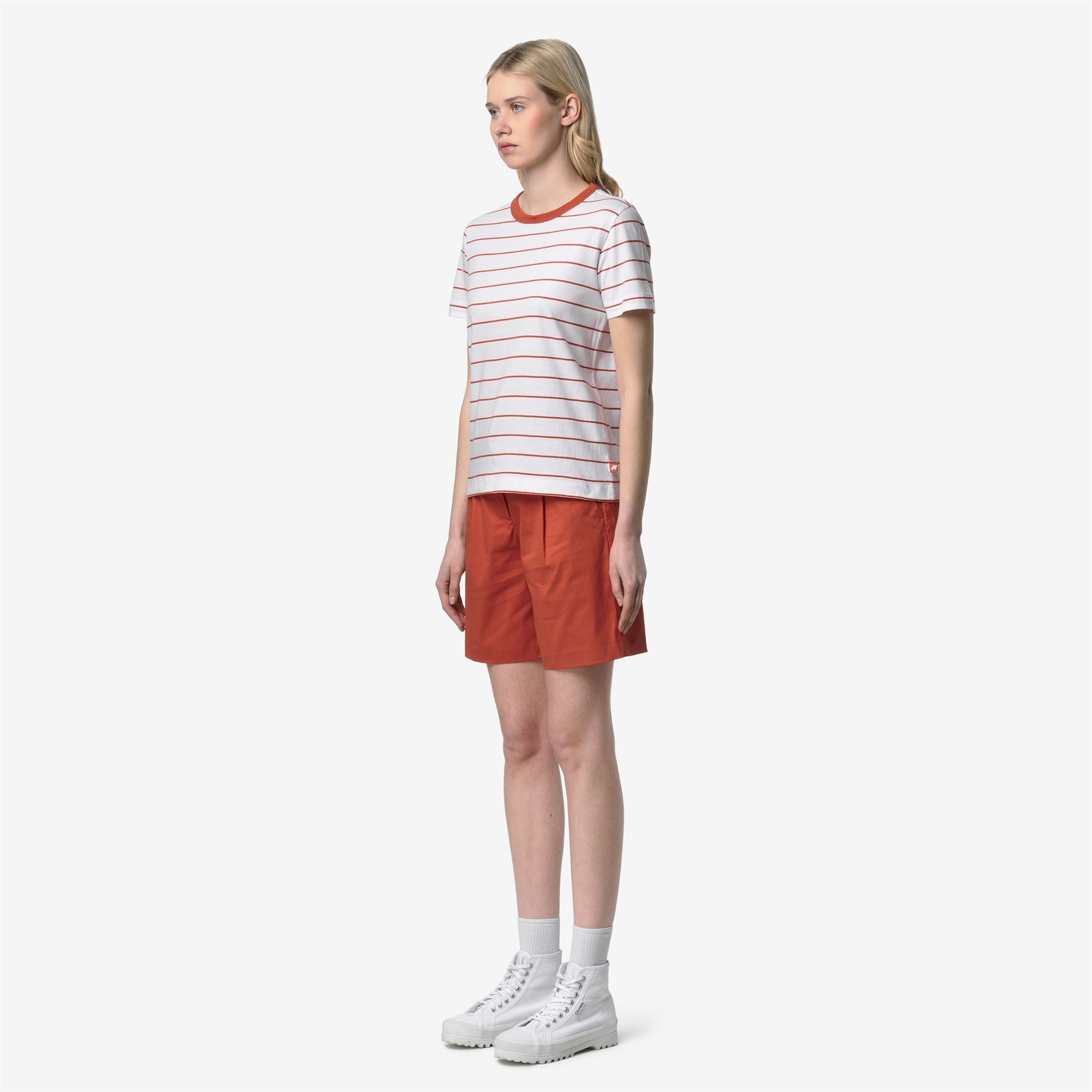 T-Shirts & Top_Woman_ELODIE MID STRIPES JERSEY_T-Shirt_White - Orange Brownish - Commercial 5