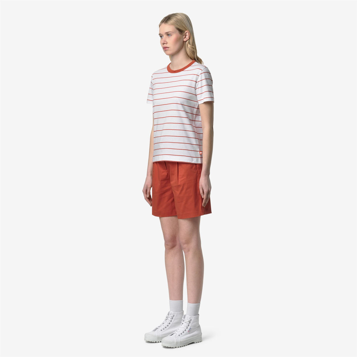 T-Shirts & Top_Woman_ELODIE MID STRIPES JERSEY_T-Shirt_White - Orange Brownish - Commercial 5
