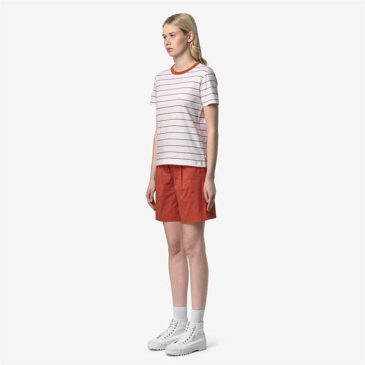 ELODIE MID STRIPES JERSEY - T-ShirtsTop - T-Shirt - Donna - WHITE-ORANGE BROWNISH 4