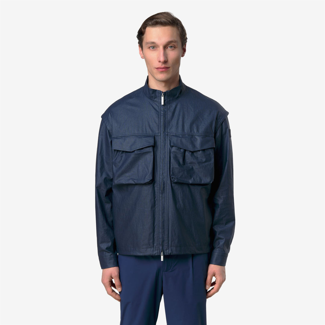 Blue Men's Short Waxed Linen Blend Jacket with Pockets main