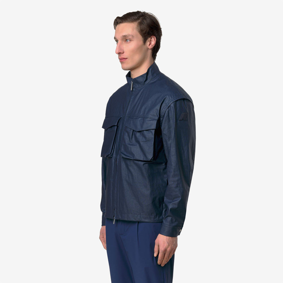 Blue Men's Short Waxed Linen Blend Jacket with Pockets main